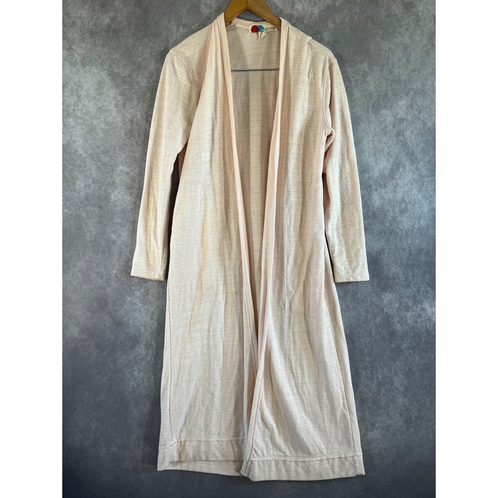 FP Beach Duster Cardigan Womens S Pink Longline Open Front Textured Knit Pocket